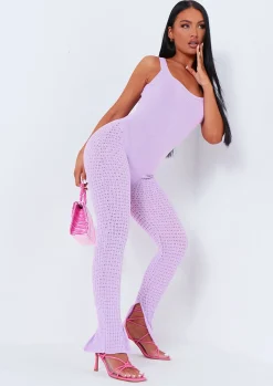 Sale Ava Lilac Knitted Open Back Jumpsuit Women Jumpsuits & Playsuits