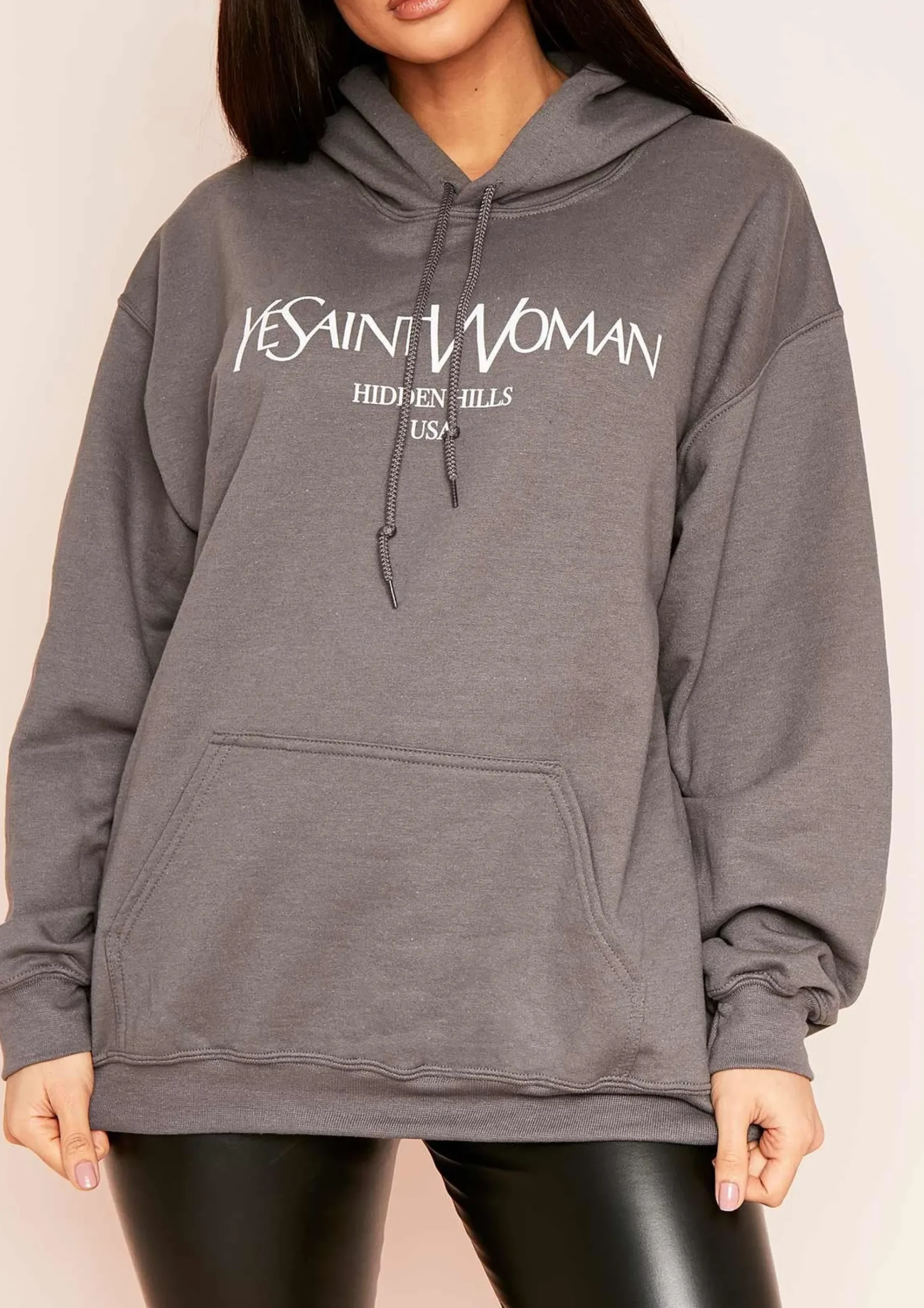 Ava Charcoal Woman Slogan Oversized Hoodie^Missy Empire Best