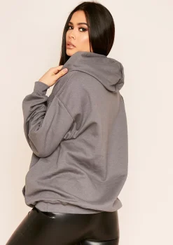 Ava Charcoal Woman Slogan Oversized Hoodie^Missy Empire Best