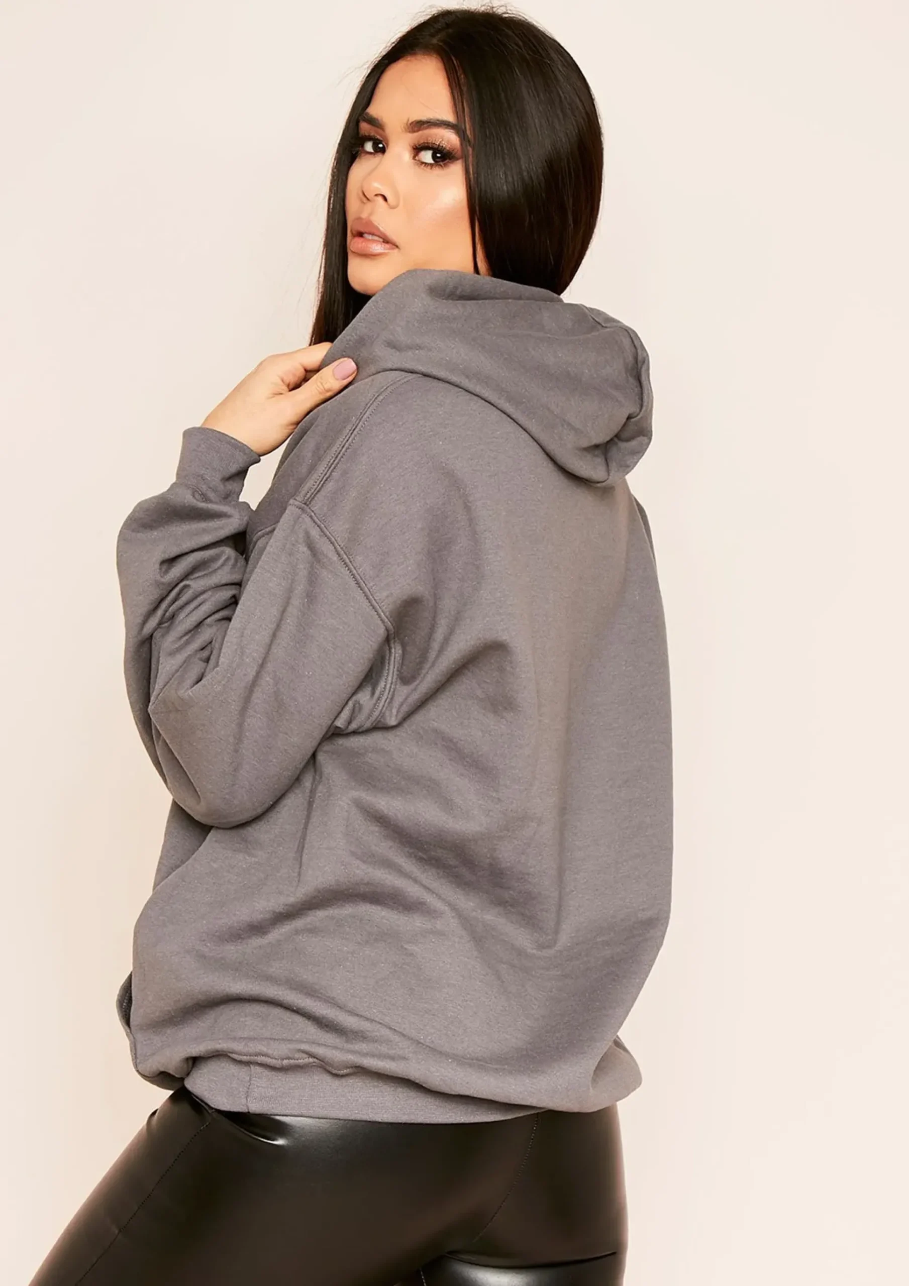 Ava Charcoal Woman Slogan Oversized Hoodie^Missy Empire Best