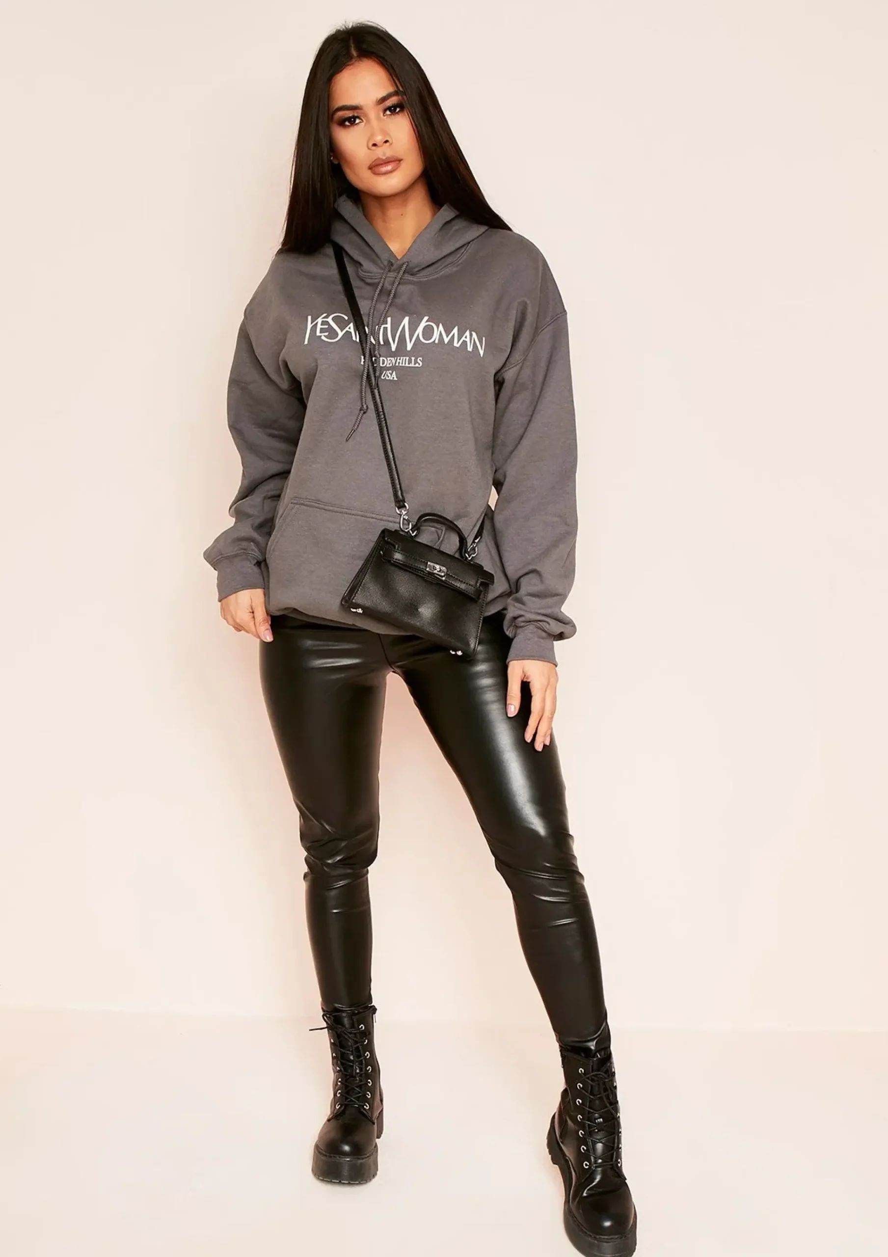 Ava Charcoal Woman Slogan Oversized Hoodie^Missy Empire Best