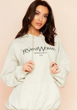 Ava Sand Woman Slogan Oversized Hoodie^Missy Empire Clearance