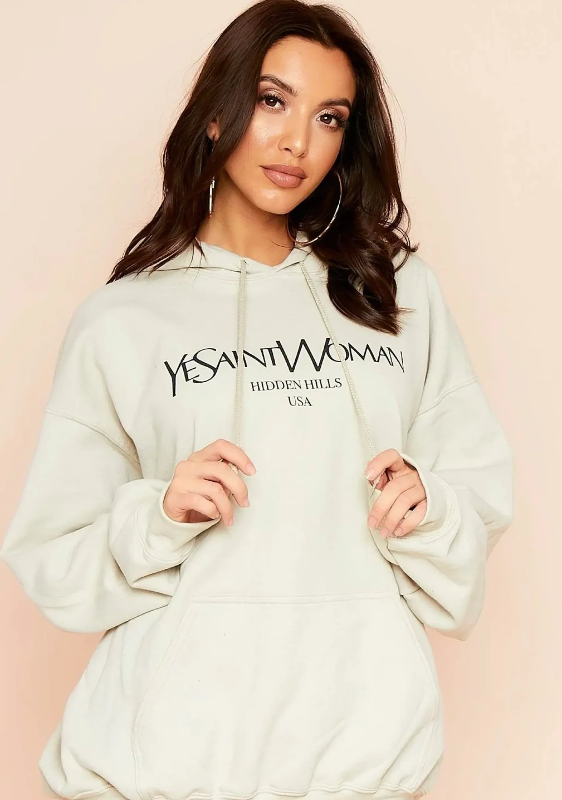 Ava Sand Woman Slogan Oversized Hoodie^Missy Empire Clearance
