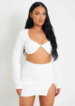 Avayah White Long Sleeve Underwired Bralet With Clasp Detail^Missy Empire Best