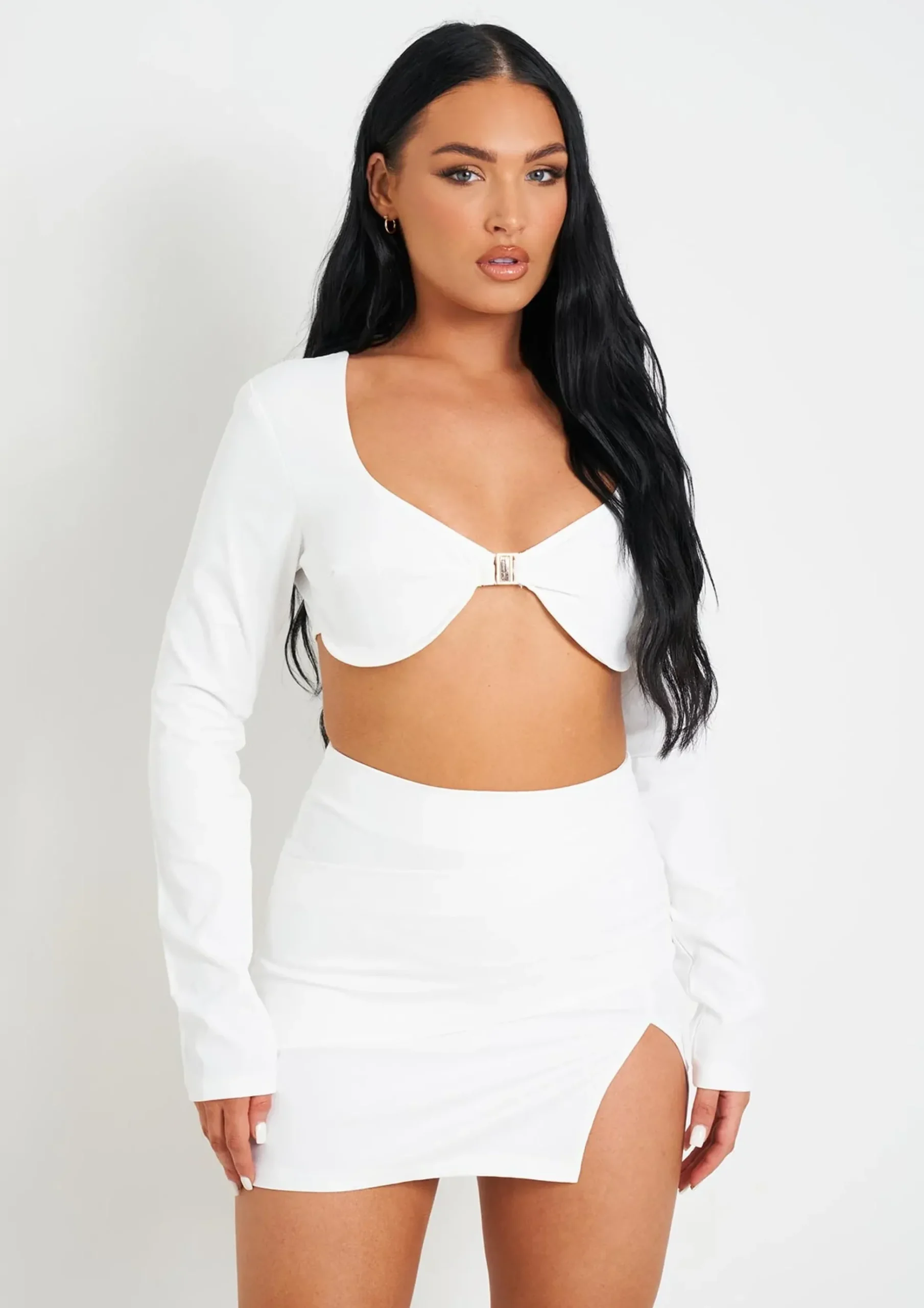 Avayah White Long Sleeve Underwired Bralet With Clasp Detail^Missy Empire Best
