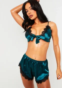 Best Sale Azealia Green Satin Bralette Set Women Nightwear
