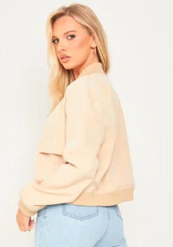 Becca Beige Button Up Cropped Bomber Jacket^Missy Empire Best