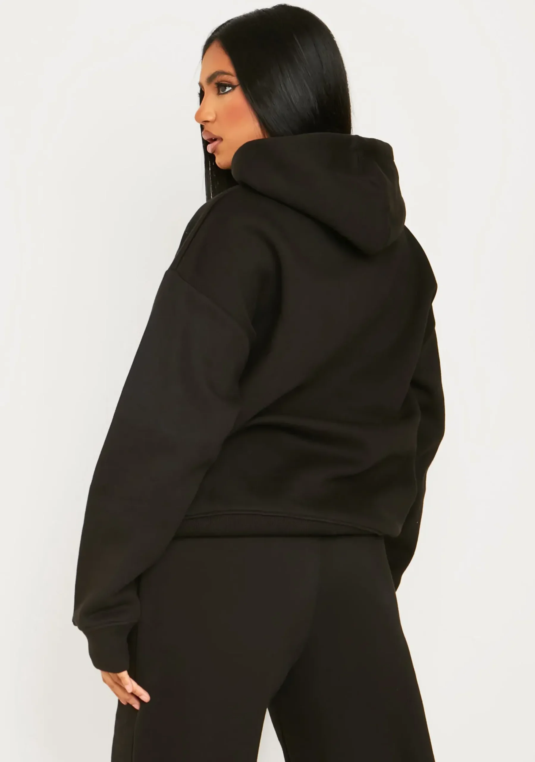 Clearance Bella Black Ski Paradise Embroidered Oversized Hoodie Women Tracksuits