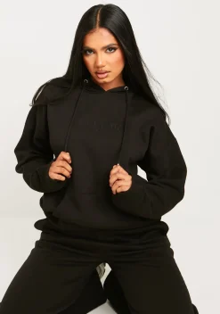 Clearance Bella Black Ski Paradise Embroidered Oversized Hoodie Women Tracksuits