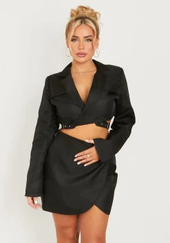 Bella Black Wrap Detail Utility Cropped Blazer^Missy Empire Outlet