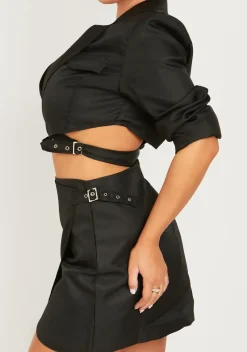 Bella Black Wrap Detail Utility Cropped Blazer^Missy Empire Outlet