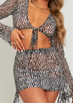Bella Zebra Print Mesh Mini Skirt^Missy Empire Sale