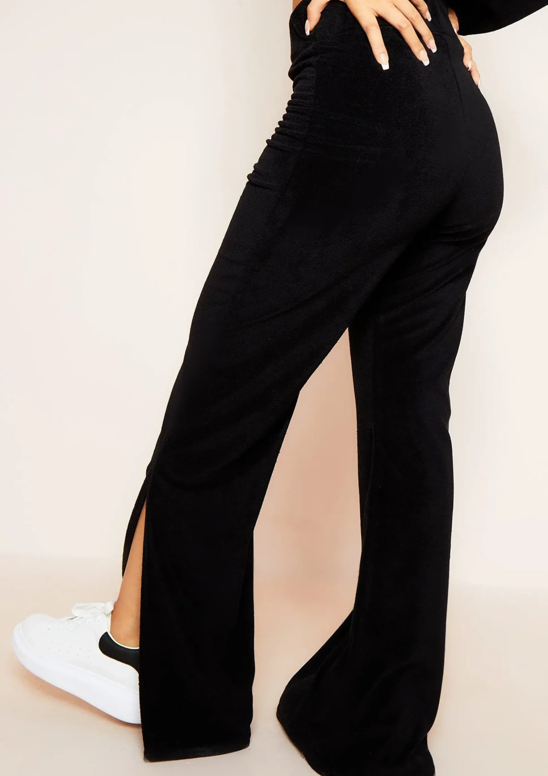 Outlet Belle Black Velour Split Hem Joggers Women Tracksuits