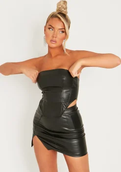 Belle Black Pu Wrap Skirt^Missy Empire New