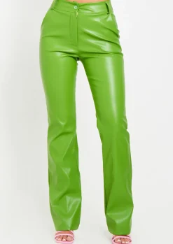 Hot Beth Lime Green High Waisted Faux Leather Trouser Women Trousers