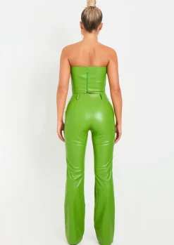 Hot Beth Lime Green High Waisted Faux Leather Trouser Women Trousers
