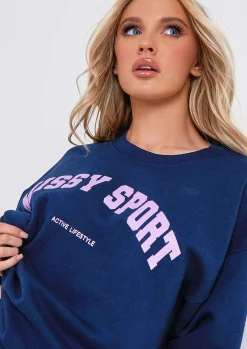 Bethan Navy Missy Sport Slogan Sweatshirt Co-Ord^Missy Empire Store
