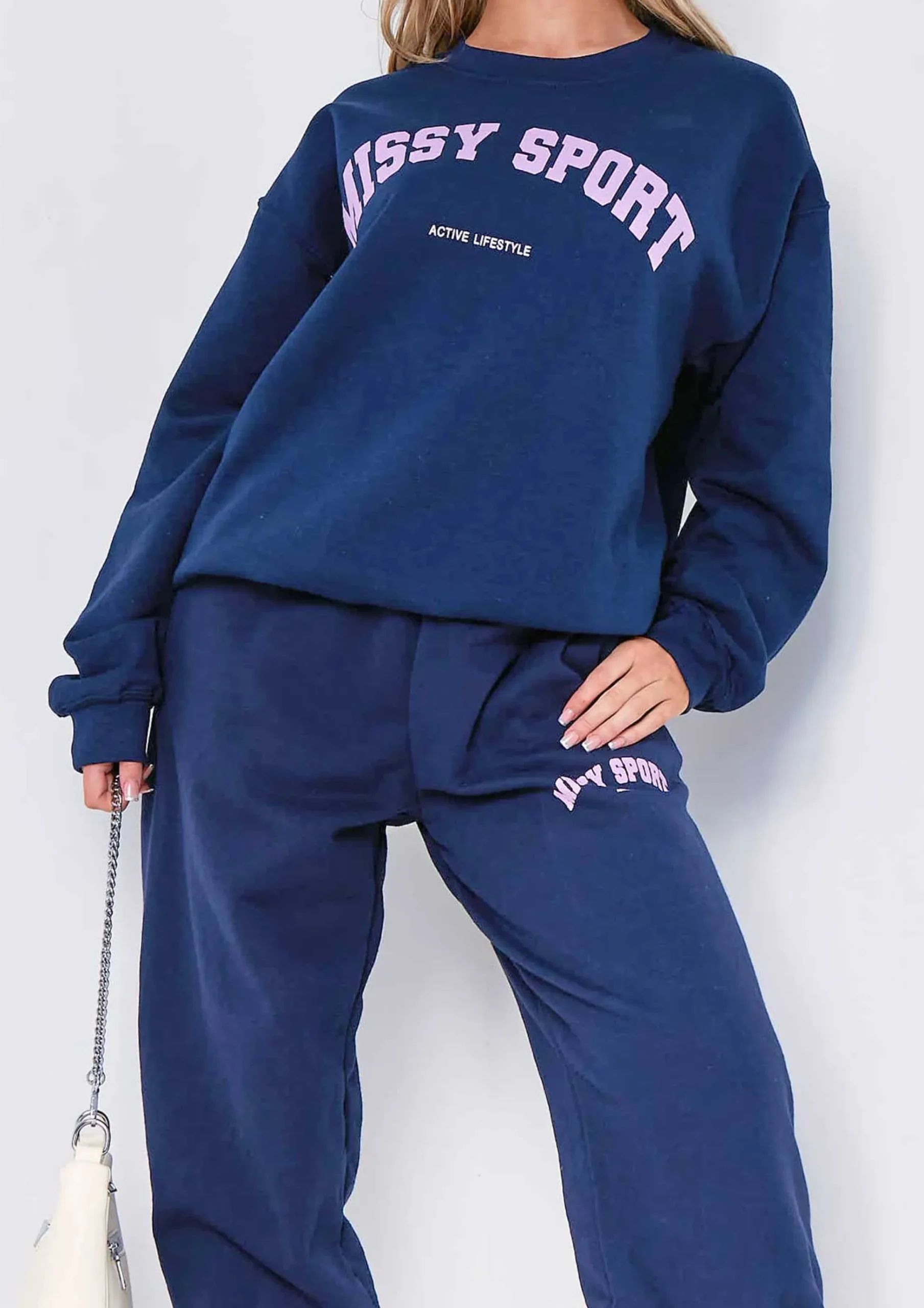 Bethan Navy Missy Sport Slogan Sweatshirt Co-Ord^Missy Empire Store