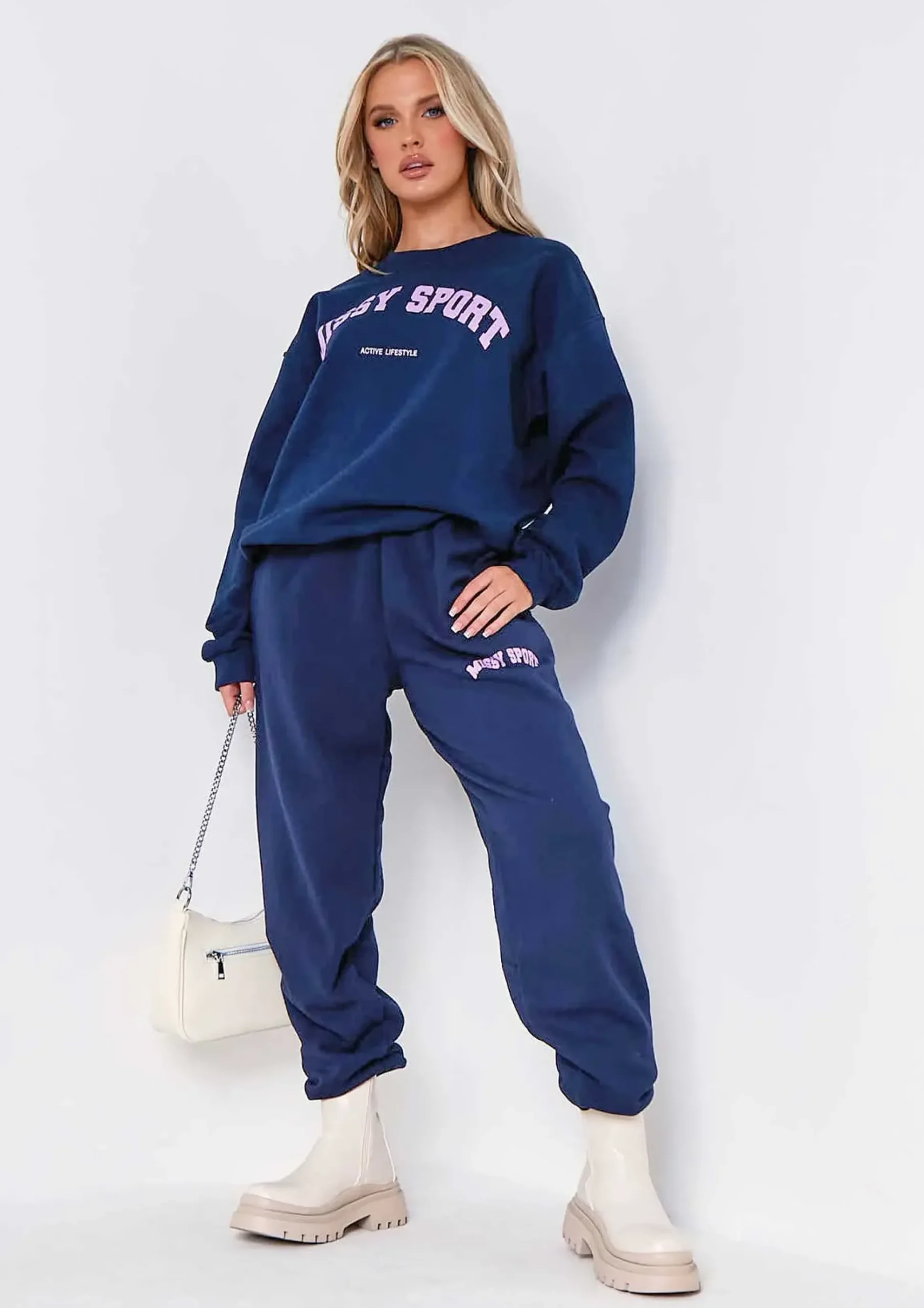 Bethan Navy Missy Sport Slogan Sweatshirt Co-Ord^Missy Empire Store