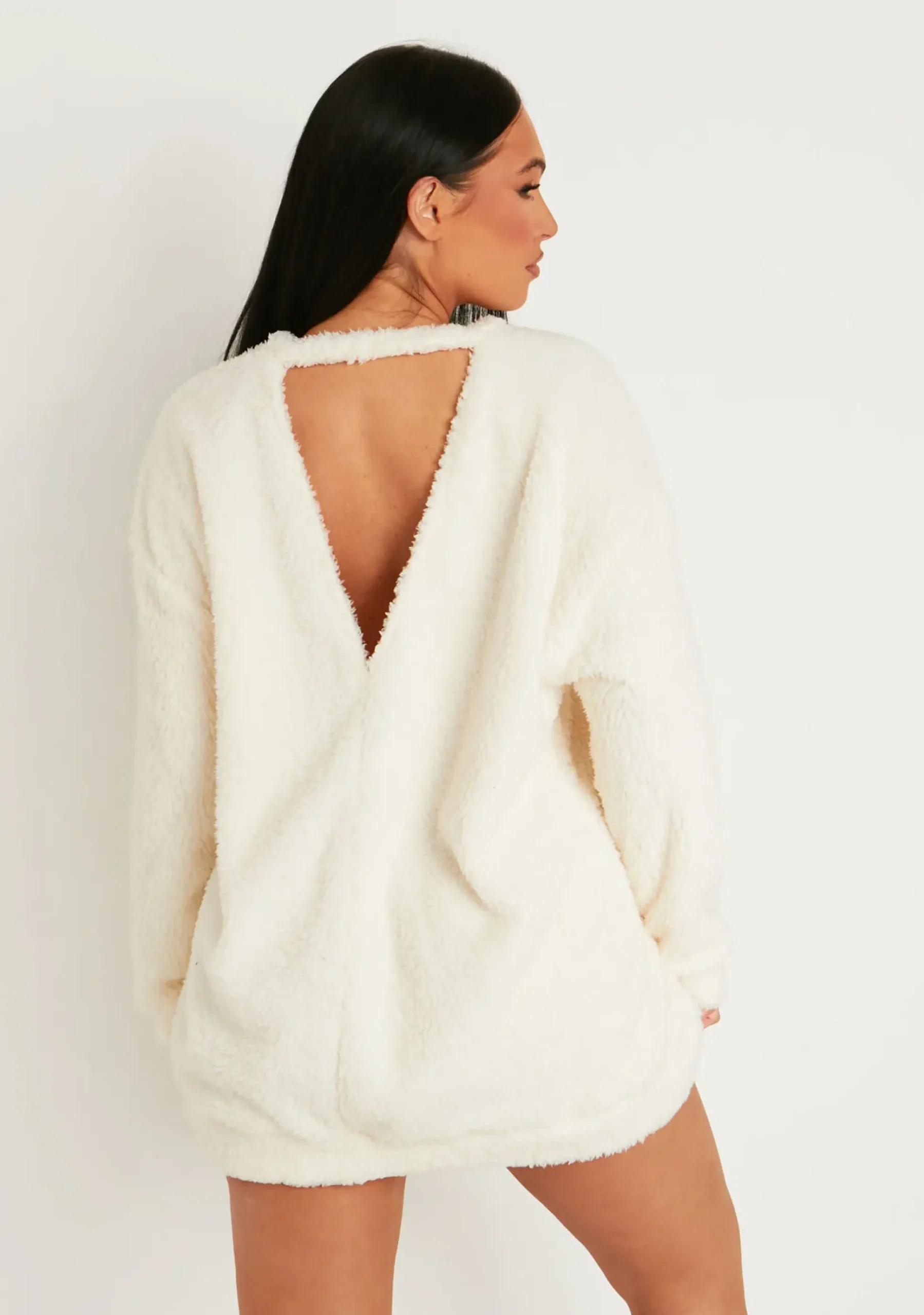 Cheap Bethany Cream Fluffy Borg V Back Jumper Dress Women Nightwear