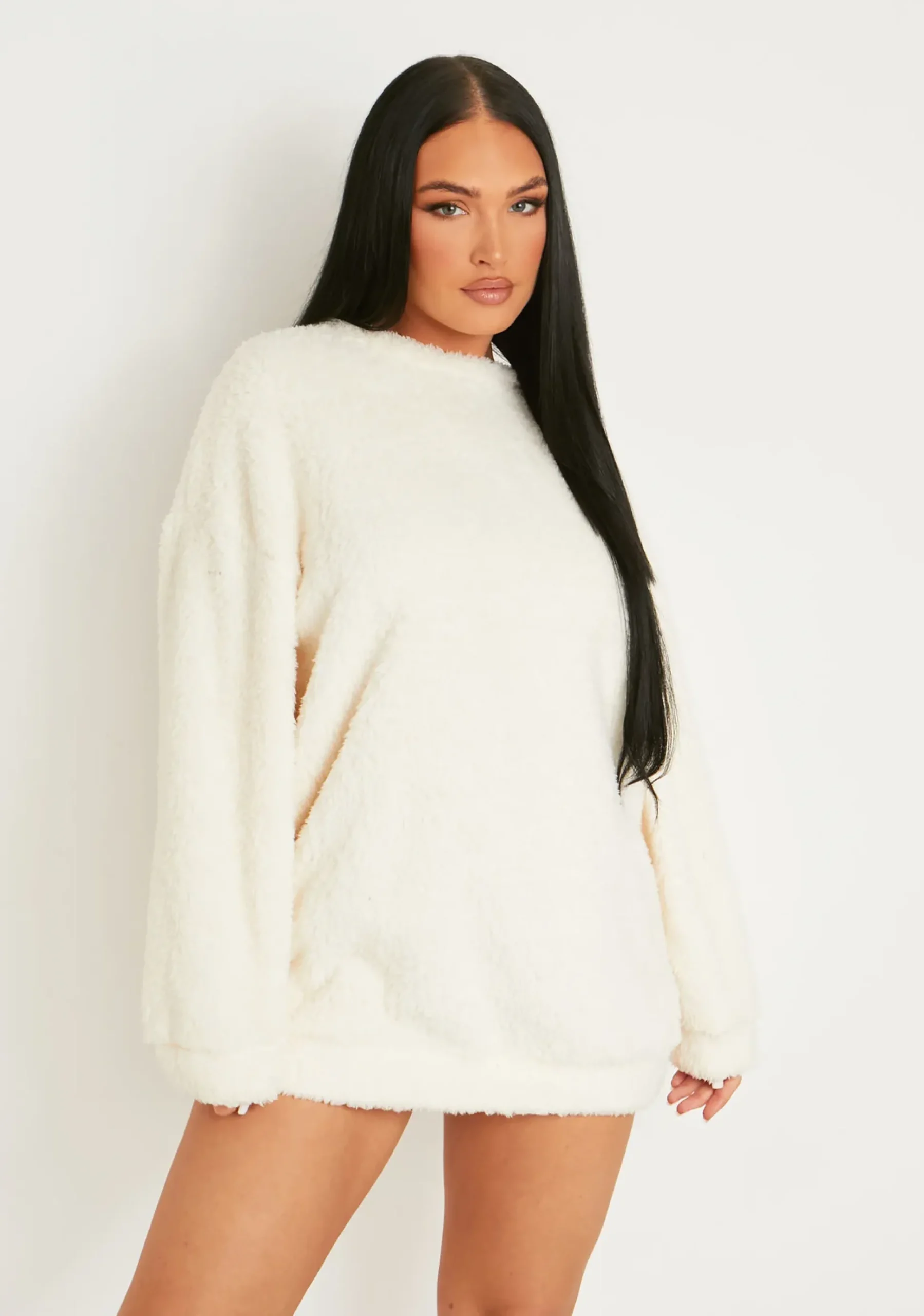 Cheap Bethany Cream Fluffy Borg V Back Jumper Dress Women Nightwear