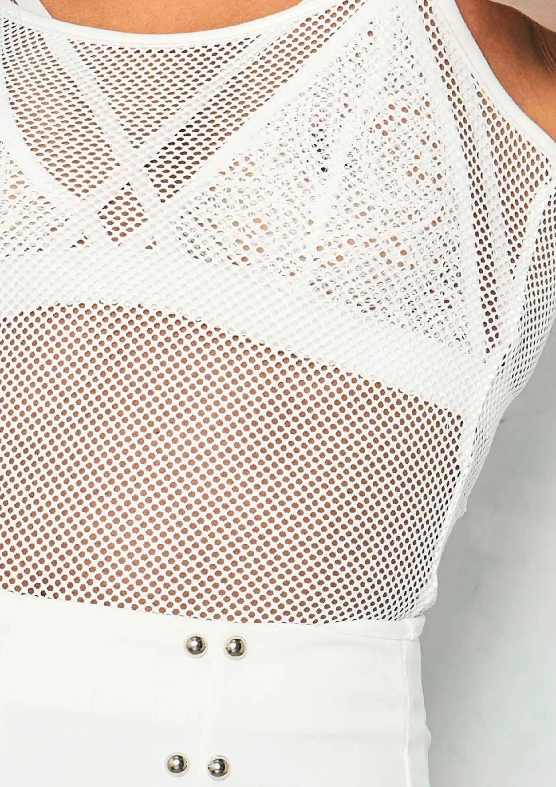 Beth White Fishnet Mesh Spaghetti Strap Bodysuit^Missy Empire Fashion