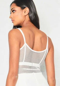 Beth White Fishnet Mesh Spaghetti Strap Bodysuit^Missy Empire Fashion