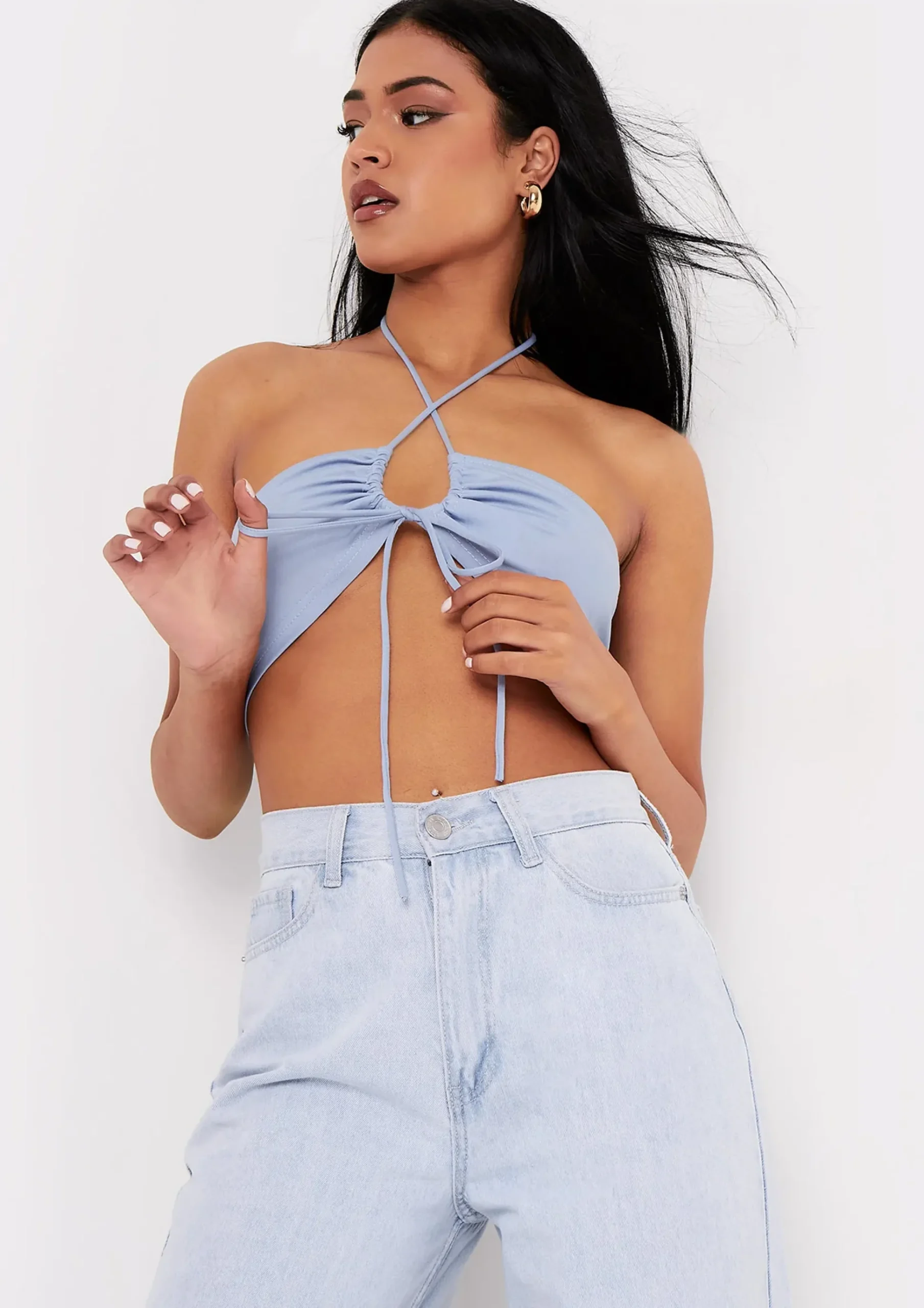 Bexli Blue Cross Strap Ruched Bralet^Missy Empire Online