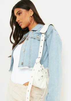 Bianca Blue Light Wash Distressed Hem Crop Denim Jacket^Missy Empire Shop