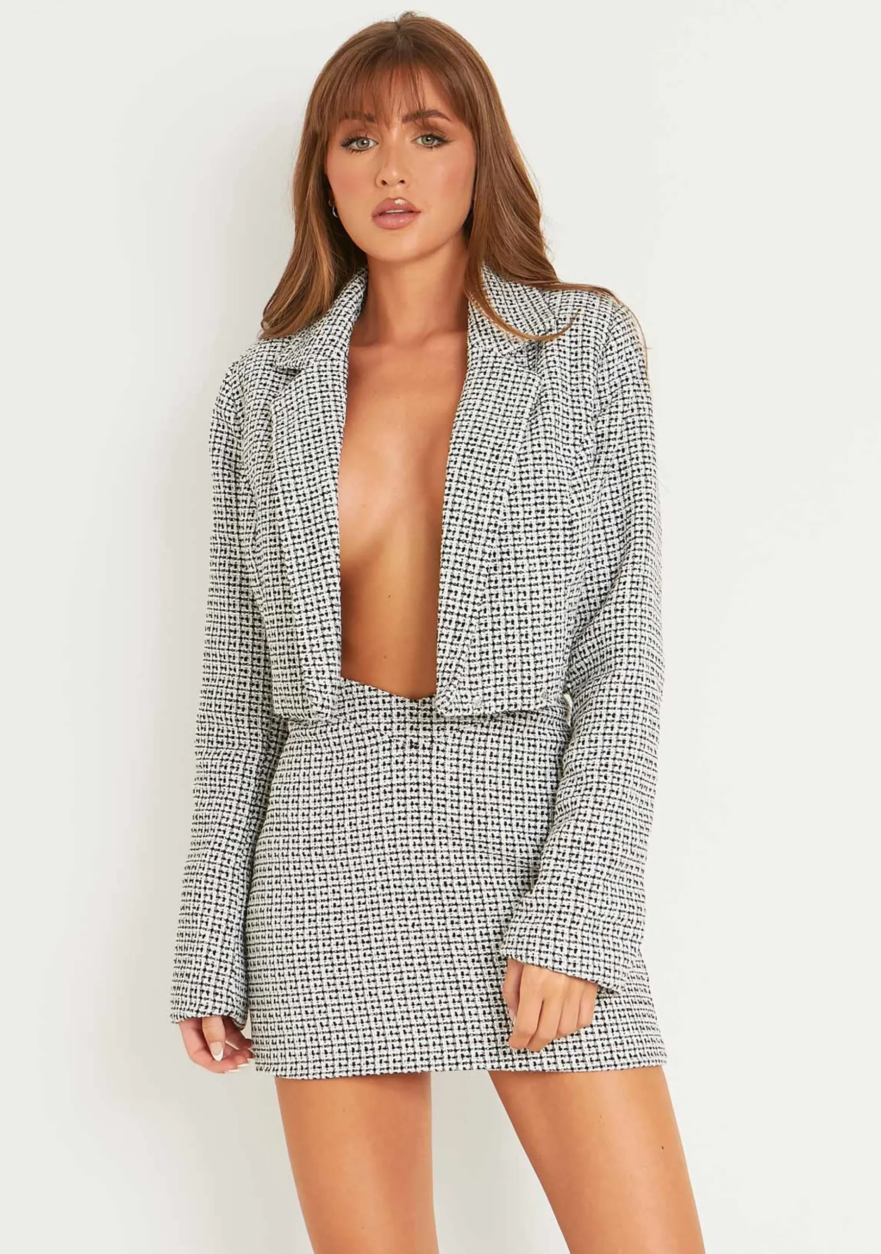 Blair Black Tweed Tailored Cropped Blazer^Missy Empire Shop