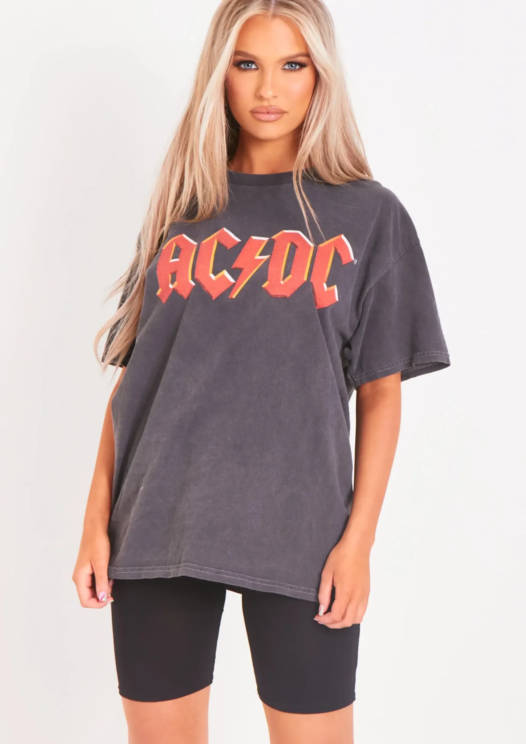 Blakely Acdc Washed Black Oversized Graphic T-Shirt^Missy Empire Clearance
