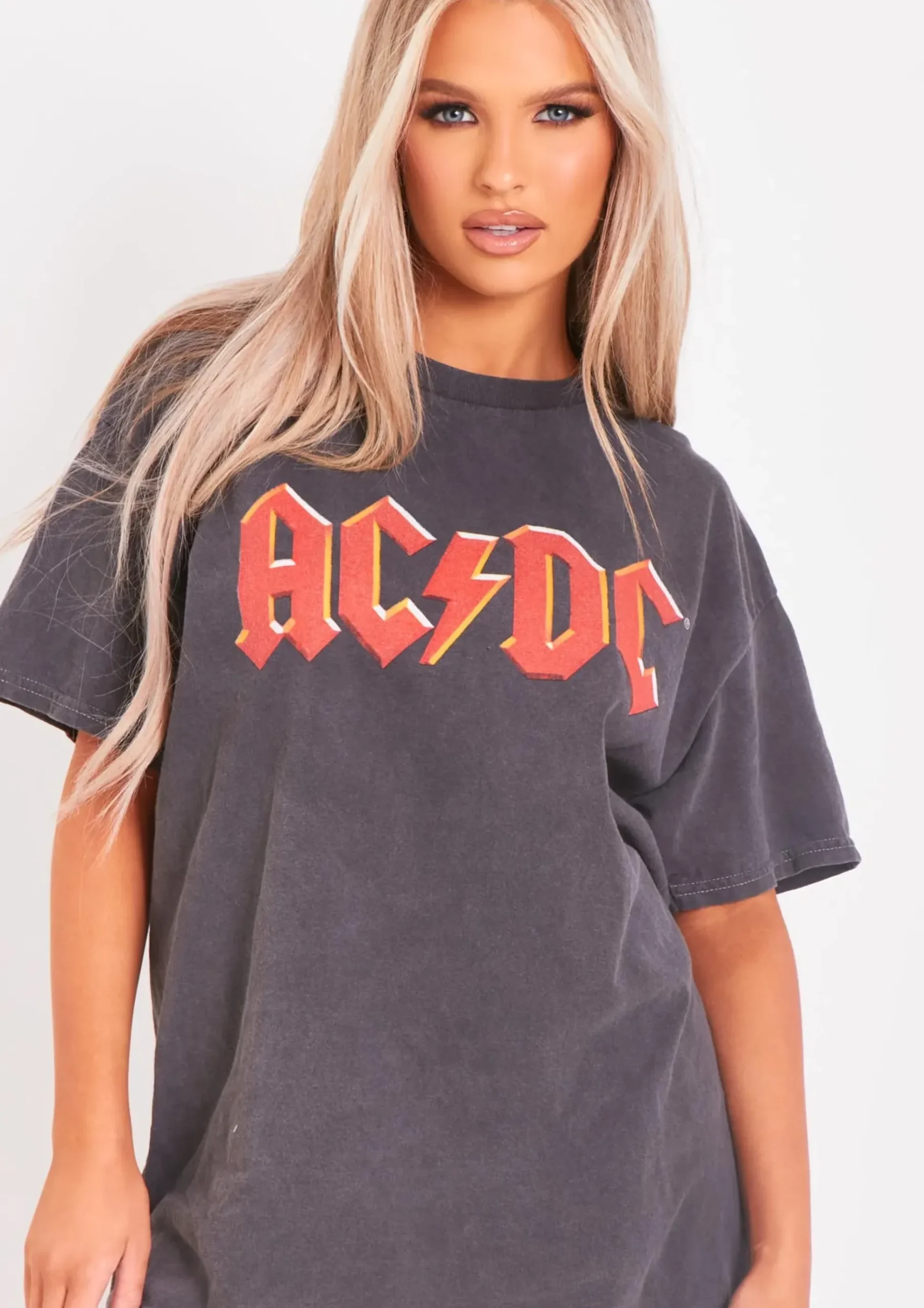 Blakely Acdc Washed Black Oversized Graphic T-Shirt^Missy Empire Clearance