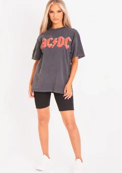Blakely Acdc Washed Black Oversized Graphic T-Shirt^Missy Empire Clearance