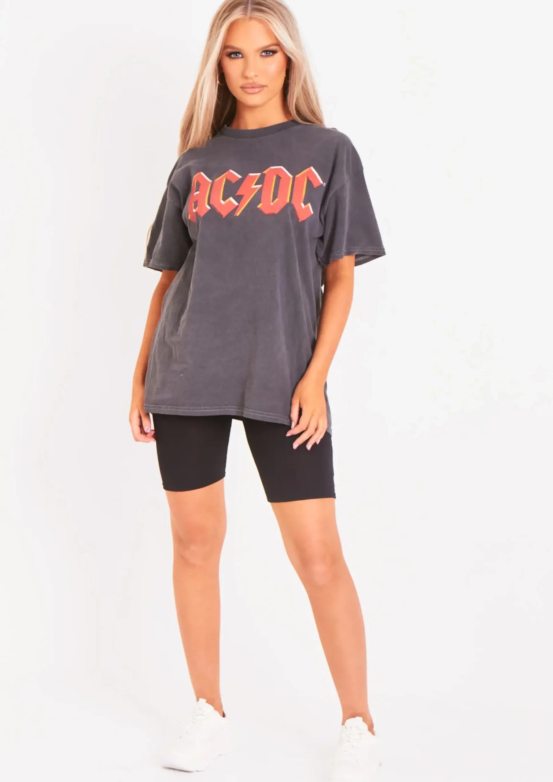 Blakely Acdc Washed Black Oversized Graphic T-Shirt^Missy Empire Clearance