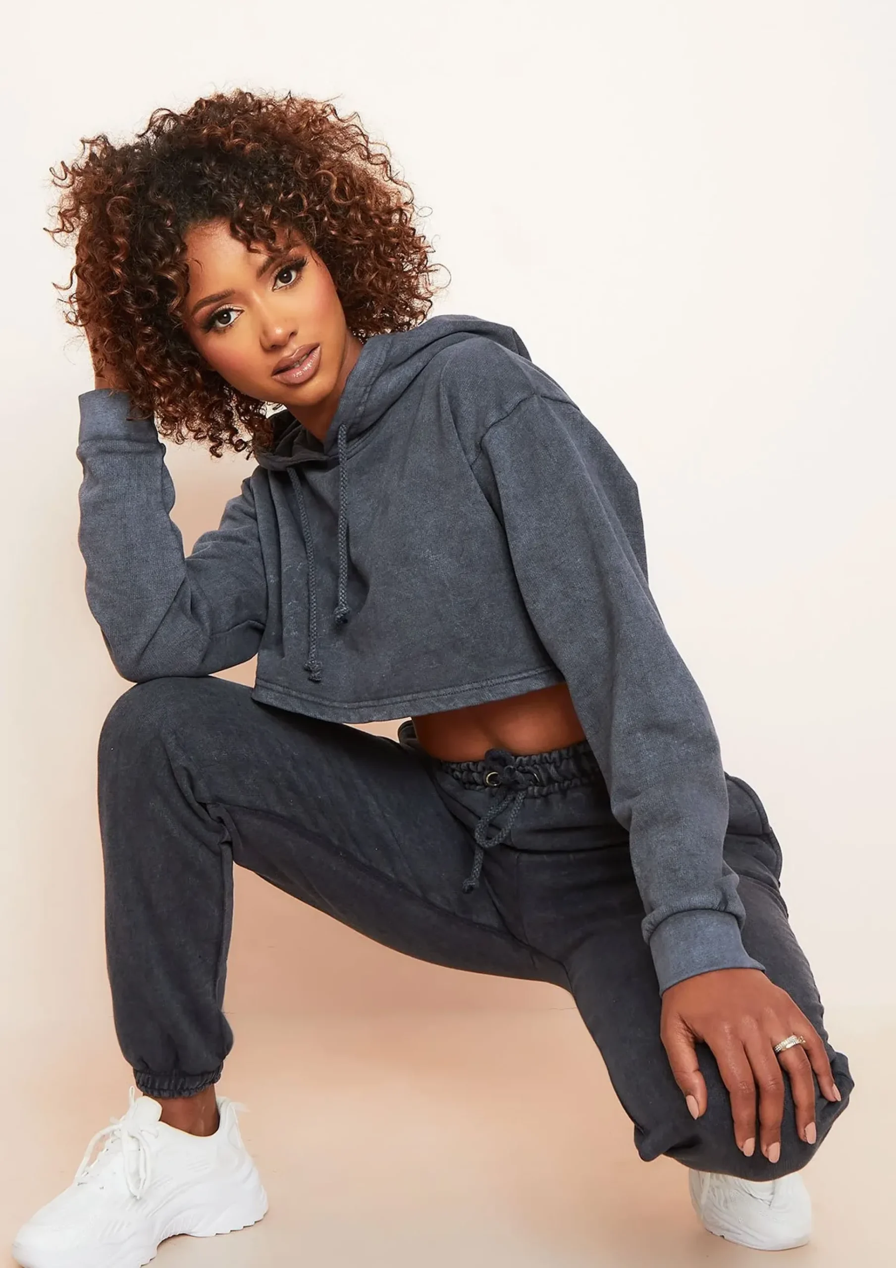 Cheap Brianne Charcoal Washed Cropped Hoodie Women Loungewear
