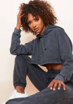 Cheap Brianne Charcoal Washed Cropped Hoodie Women Loungewear