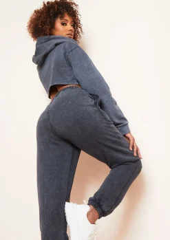Cheap Brianne Charcoal Washed Cropped Hoodie Women Loungewear