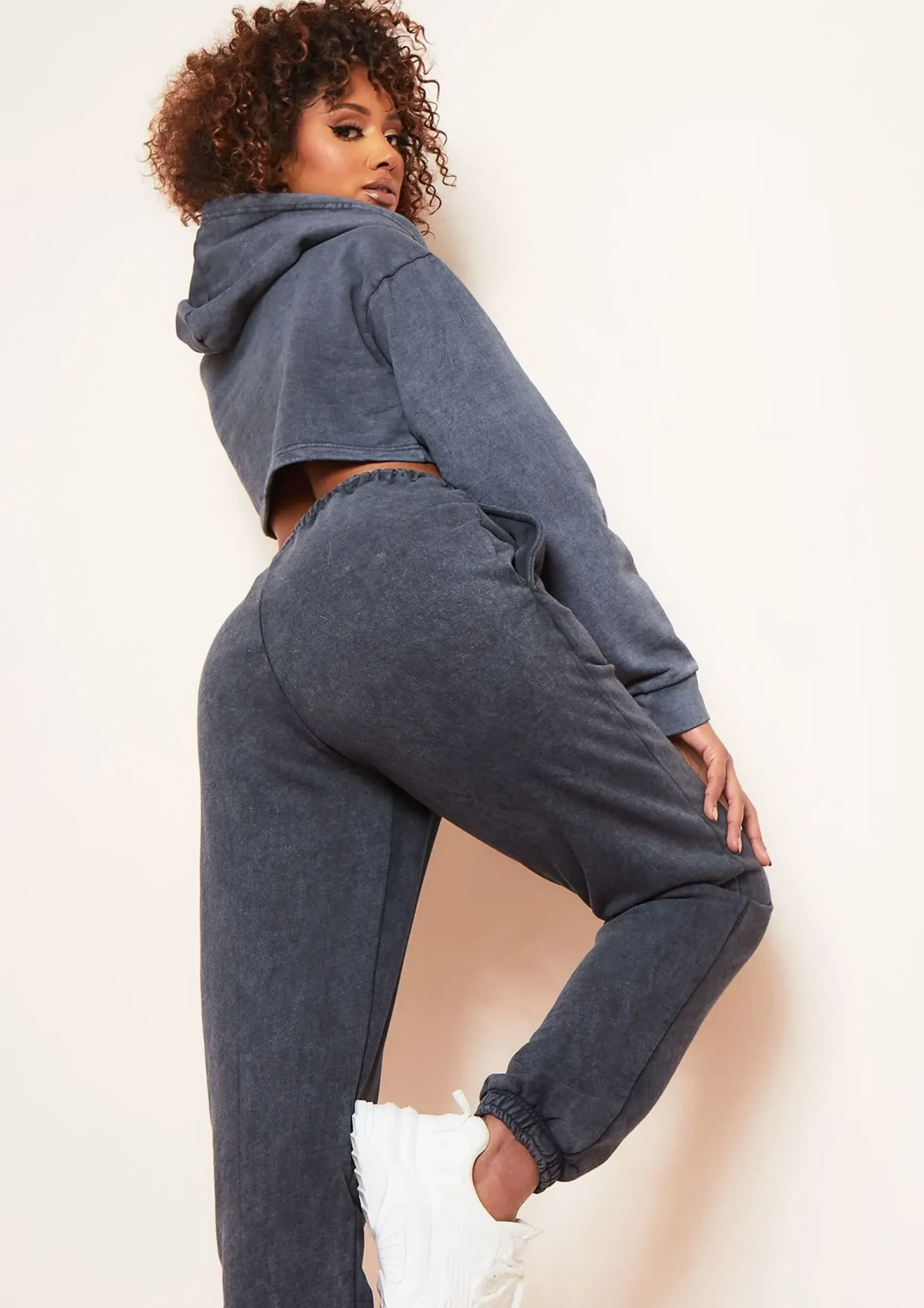 Cheap Brianne Charcoal Washed Cropped Hoodie Women Loungewear