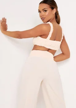 Britta Cream Cross Strap Pleat Detail Crop Top^Missy Empire Hot