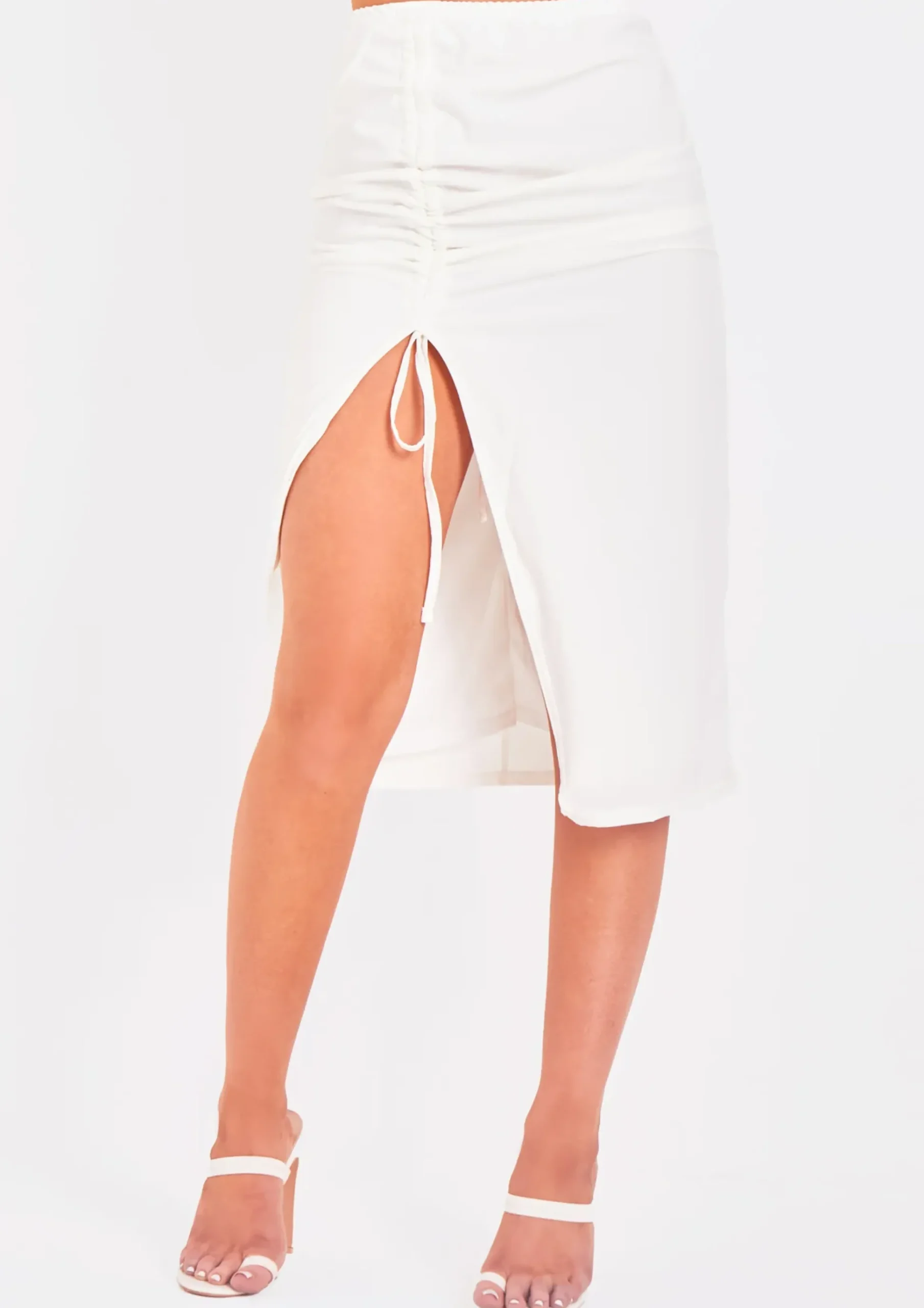Brogan Ivory Ruched Side Split Midi Skirt^Missy Empire Hot