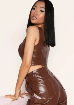 Bronya Brown Pu Corset Top^Missy Empire Sale