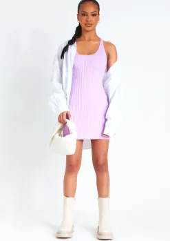 Online Brooke Lilac Cross Back Knitted Mini Dress Women Dresses