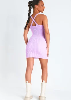 Online Brooke Lilac Cross Back Knitted Mini Dress Women Dresses