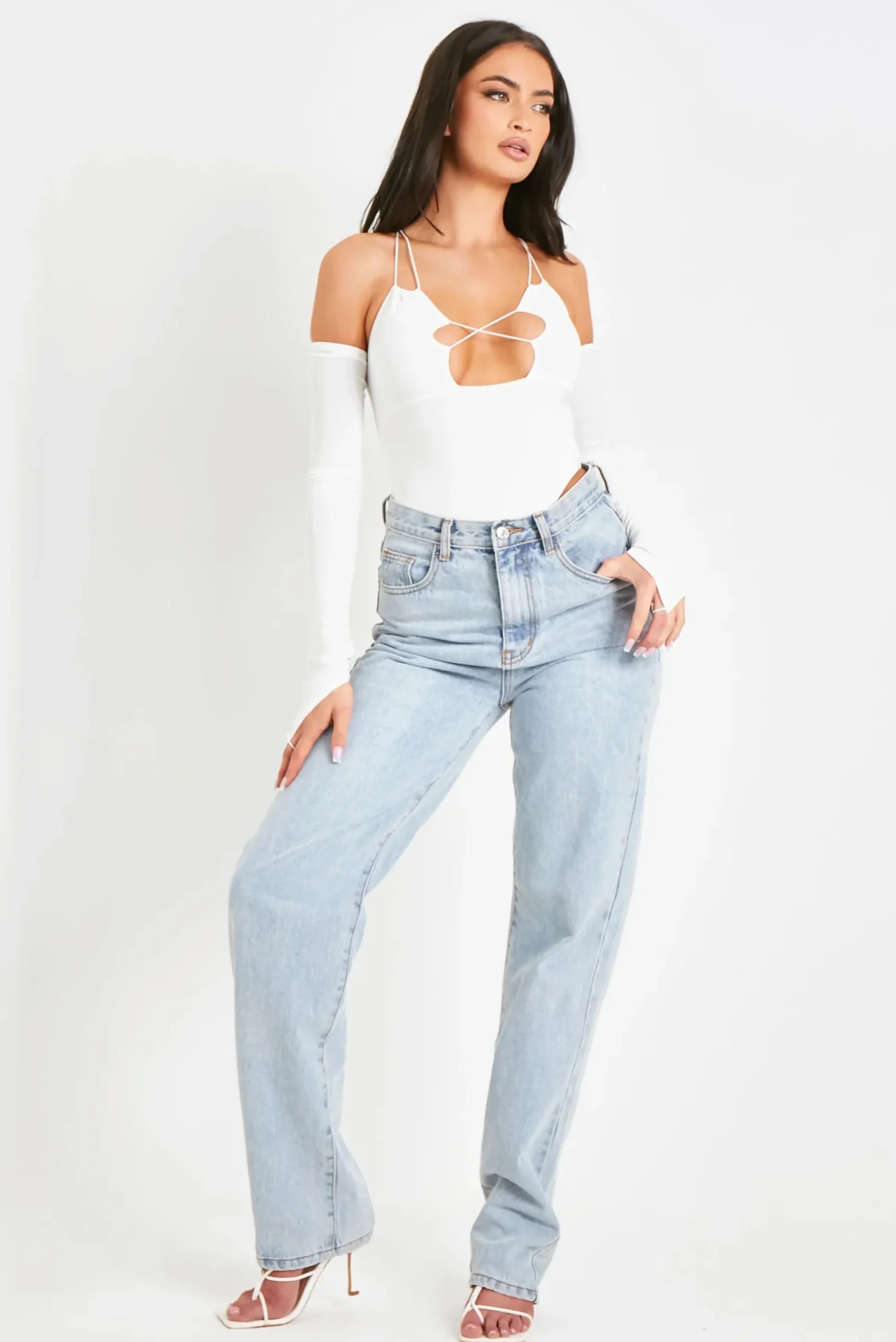 Brooklyn White Slinky Cross Over Bodysuit^Missy Empire Online
