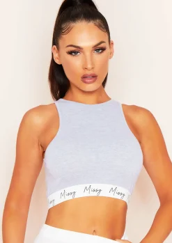 Brynn Grey Missy Branded Racer Crop Top^Missy Empire New