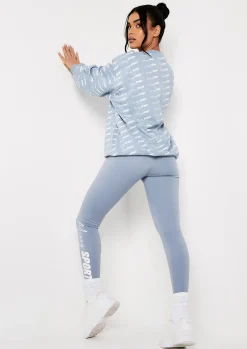 Best Cali Mid Blue Missy Sport Repeat Branded Print Oversized Sweatshirt Women Loungewear