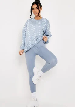Best Cali Mid Blue Missy Sport Repeat Branded Print Oversized Sweatshirt Women Loungewear
