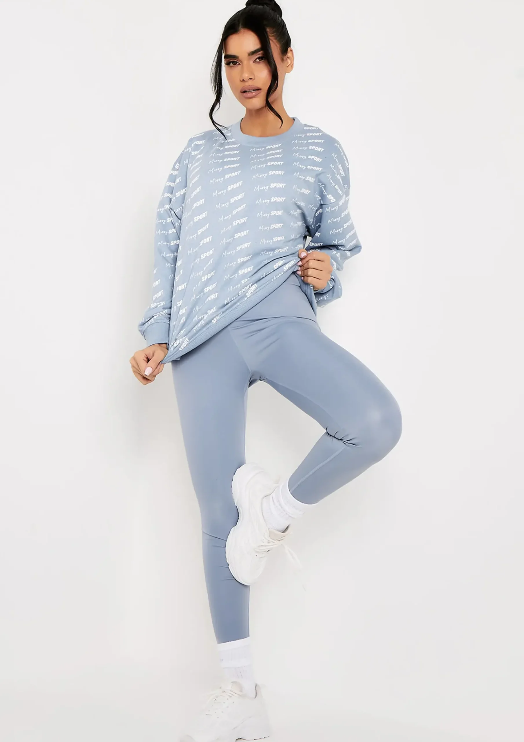 Best Cali Mid Blue Missy Sport Repeat Branded Print Oversized Sweatshirt Women Loungewear