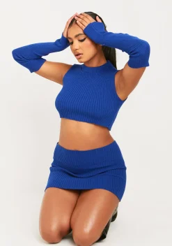 Cali Blue Knitted Crop Top With Separate Sleeves^Missy Empire Best