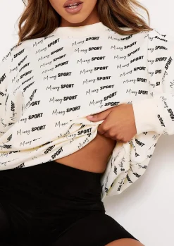 Cali Cream Missy Sport Repeat Branded Print Oversized Sweatshirt^Missy Empire Hot